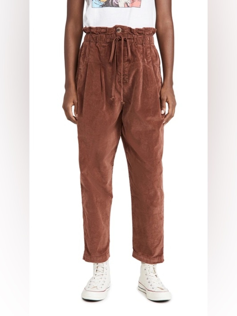 Free People Margate Pleated Pants in Brown Tamarind Size Small